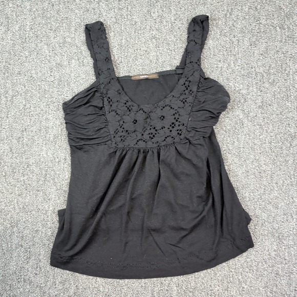 Soprano Y2K Babydoll Tank Top Large Black Lace Trim Empire Waist Coquette Boho — photo 2